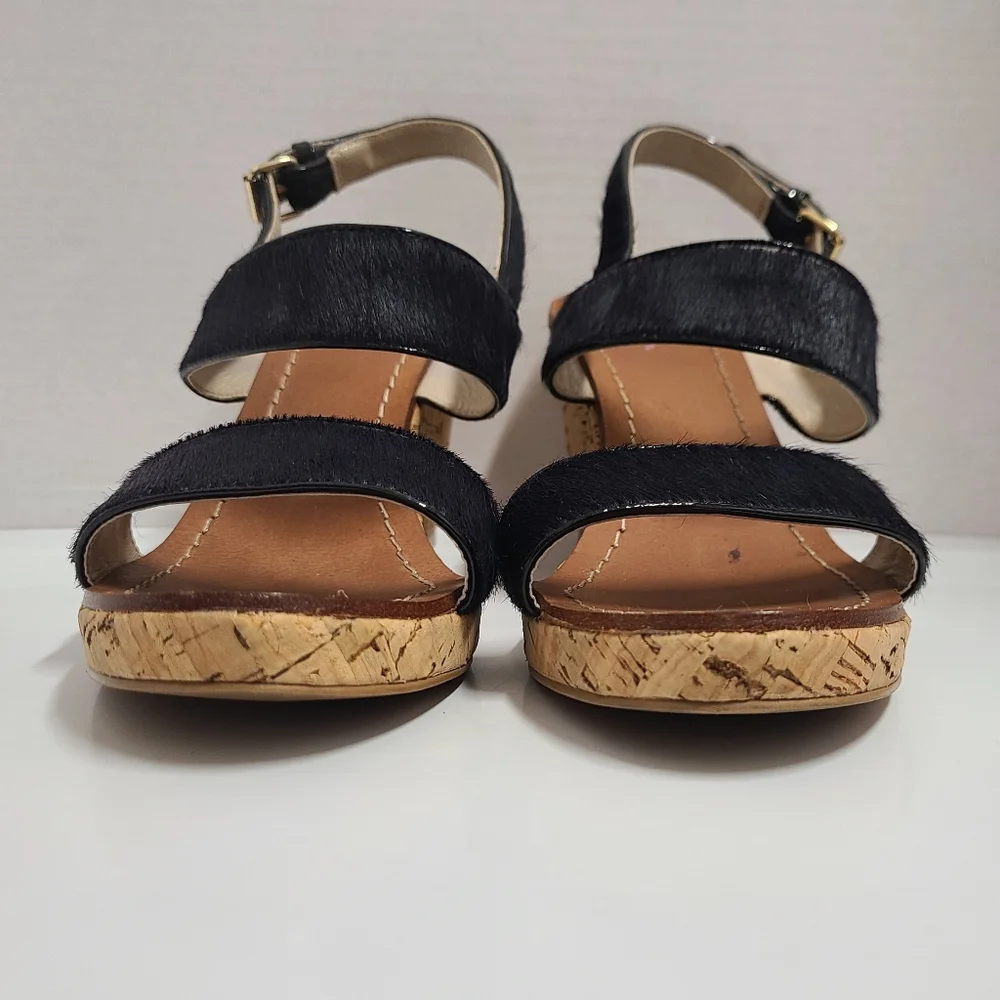 Boden Women's Black Calfhair Leather Louisa Cork Wedges Sz 39 US 8 - Picture 7 of 14